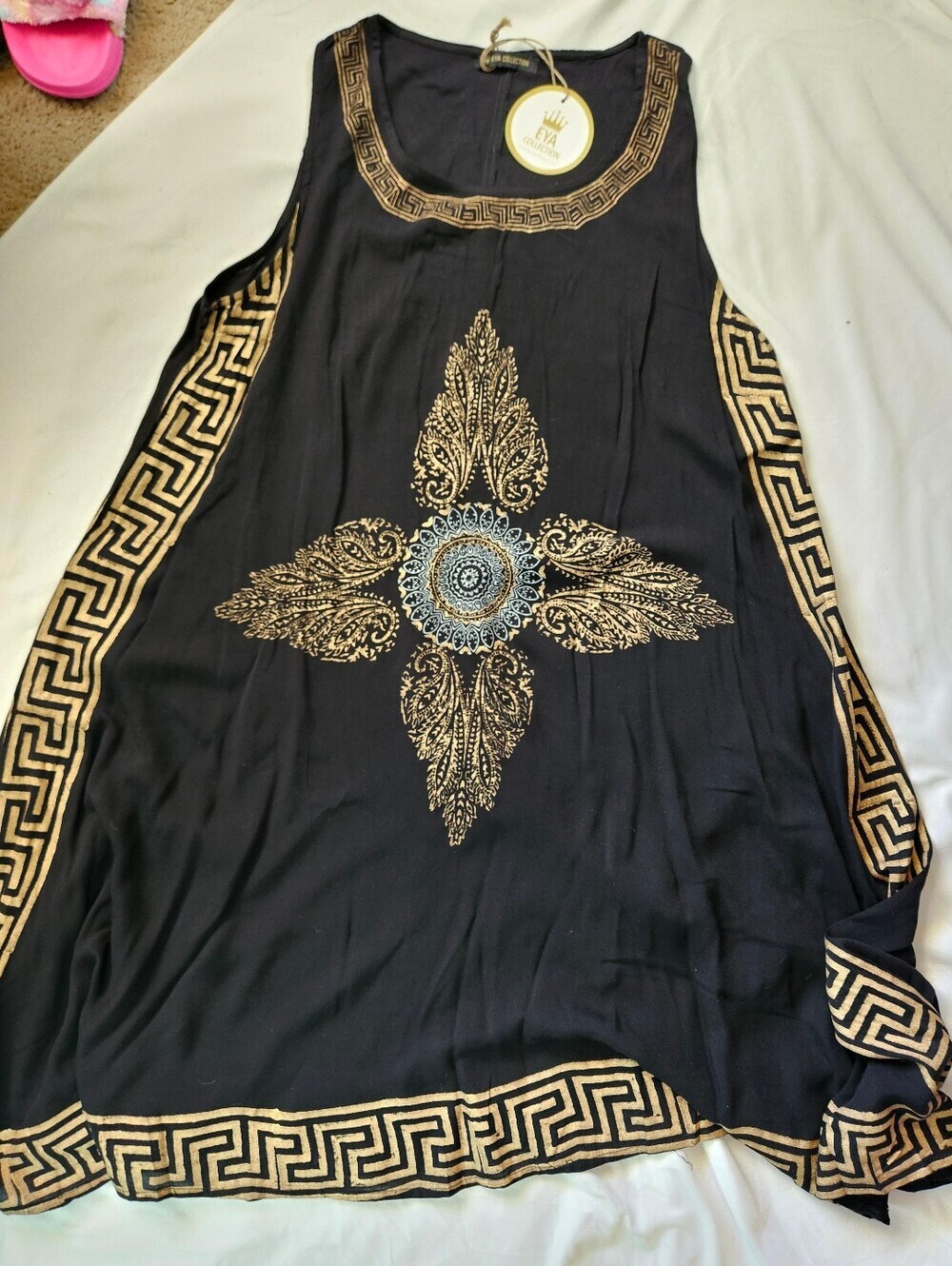 NWT Eya Collection Womens Black & Gold Design Sleeveless Lightweight Dress O/S